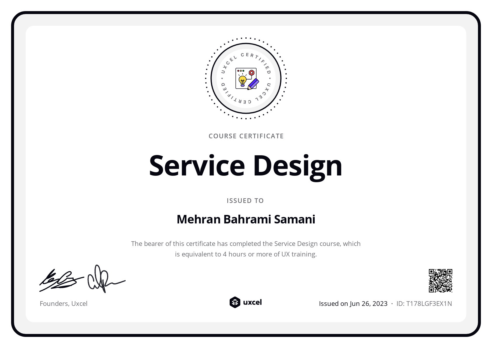 Mehran Samani's certificate